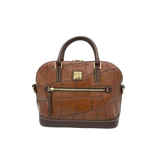 Dooney & Bourke Handbags - Dooney & Bourke Croco Domed Zip Satchel Cognac